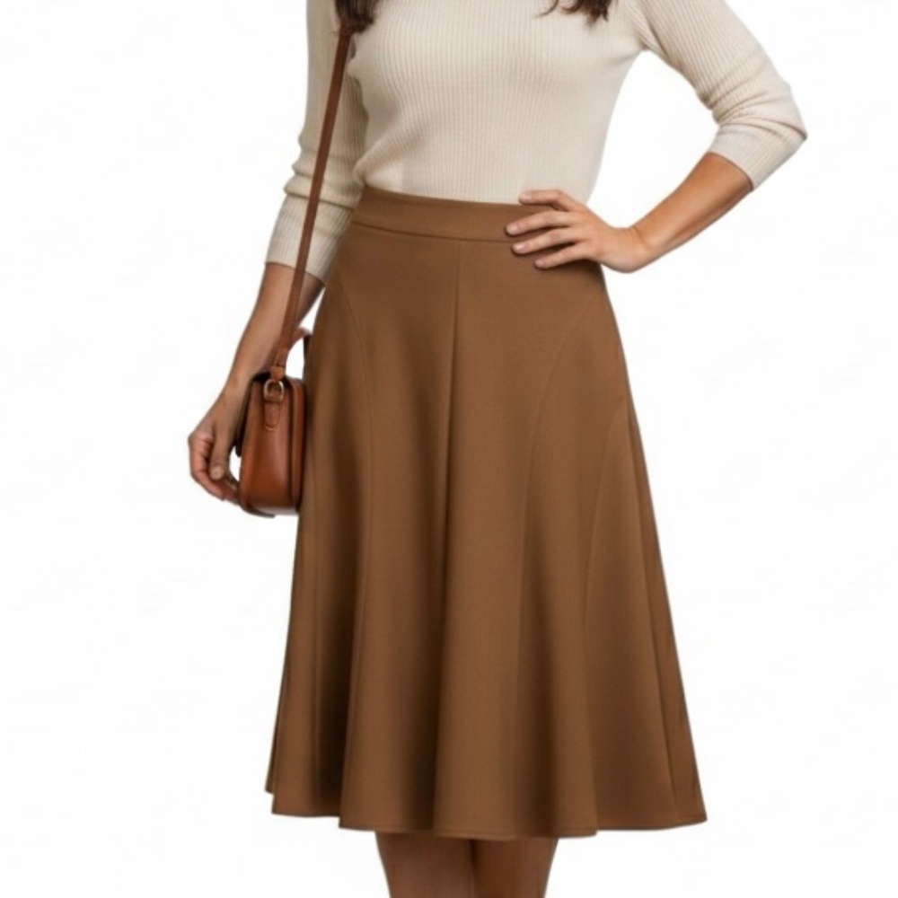 Tan godet midi skirt. Size 4, Size 6, Size 8